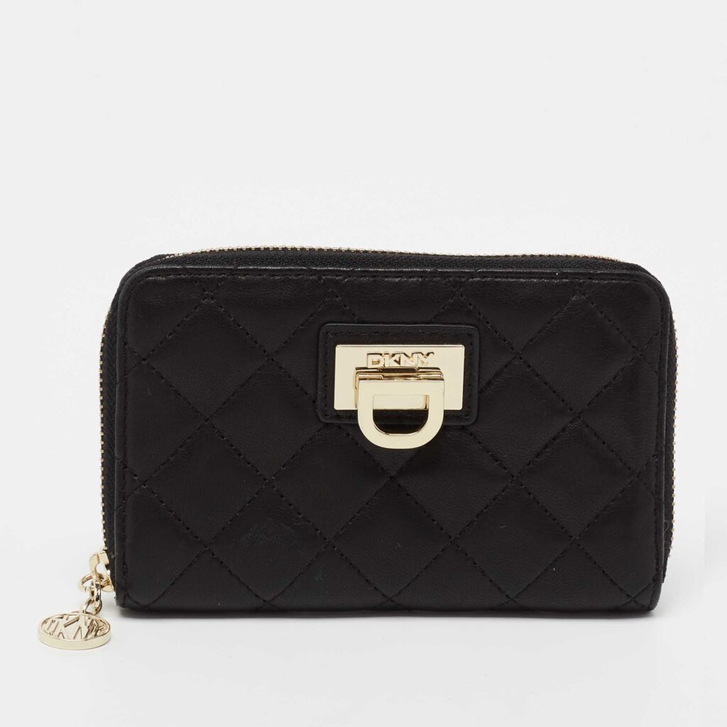 luxury-women-dkny-used-handbags-p705021-006-1 DKNY Black Quilted Leather Zip Around Wallet