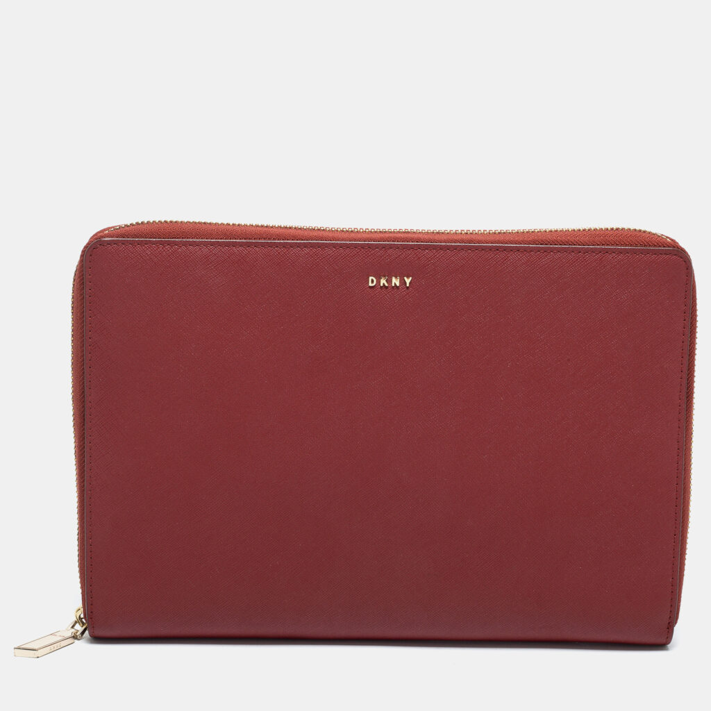 luxury-women-dkny-used-handbags-p737134-014 DKNY Red Leather Large Bryant Zip Around Clutch