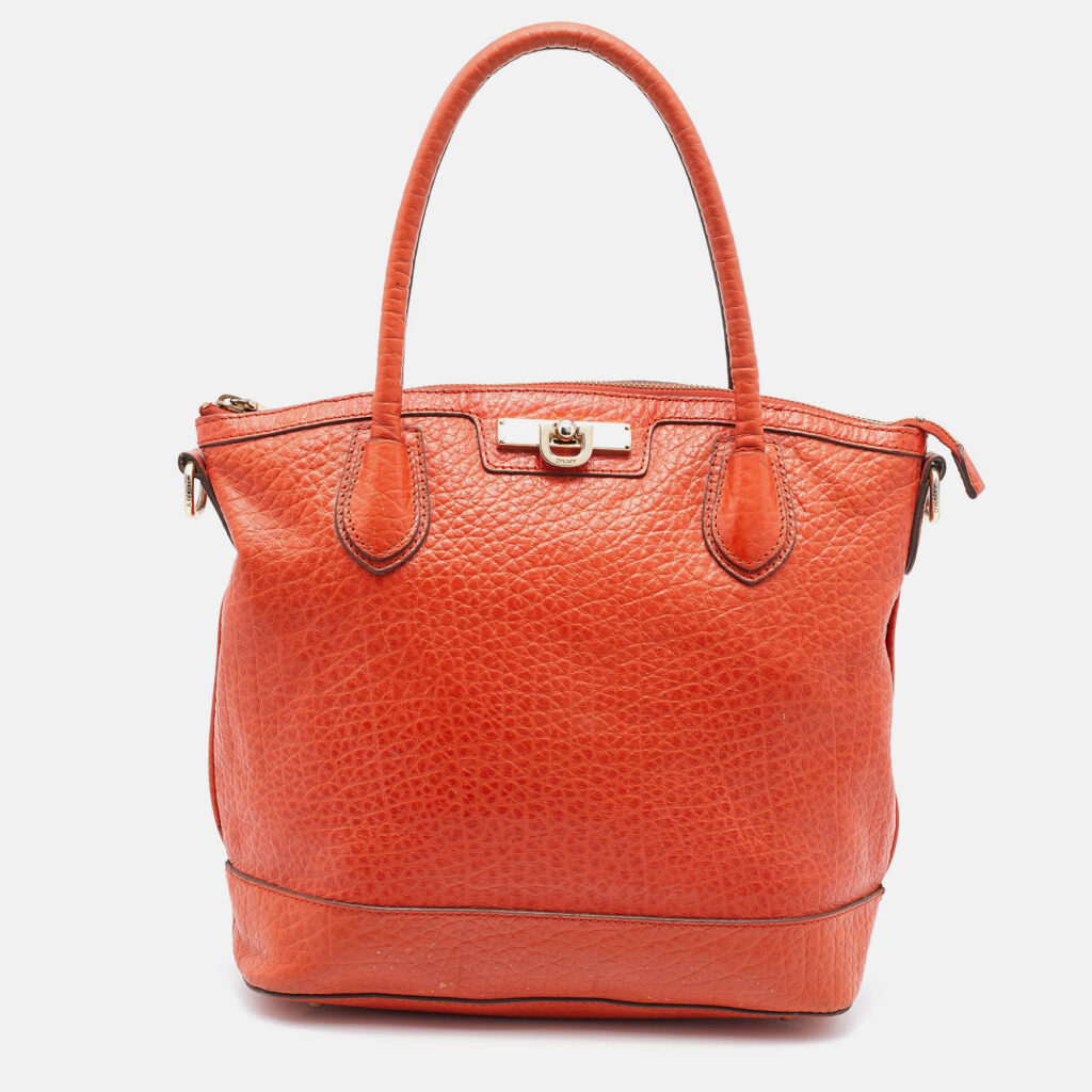 luxury-women-dkny-used-handbags-p747351-011 DKNY Orange Leather Top Zip Tote