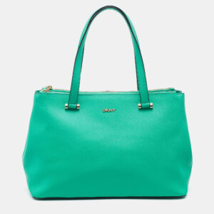 DKNY Green Saffiano Leather Double Zip Tote