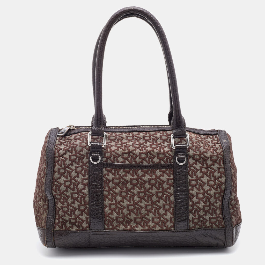 luxury-women-dkny-used-handbags-p754747-008 DKNY Dark Brown Signature Canvas and Leather Satchel