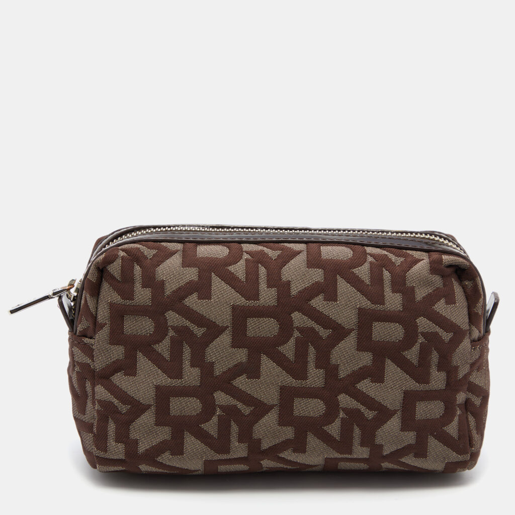 luxury-women-dkny-used-handbags-p772903-011 Dkny Brown/Beige Signature Canvas and Patent Leather Pouch