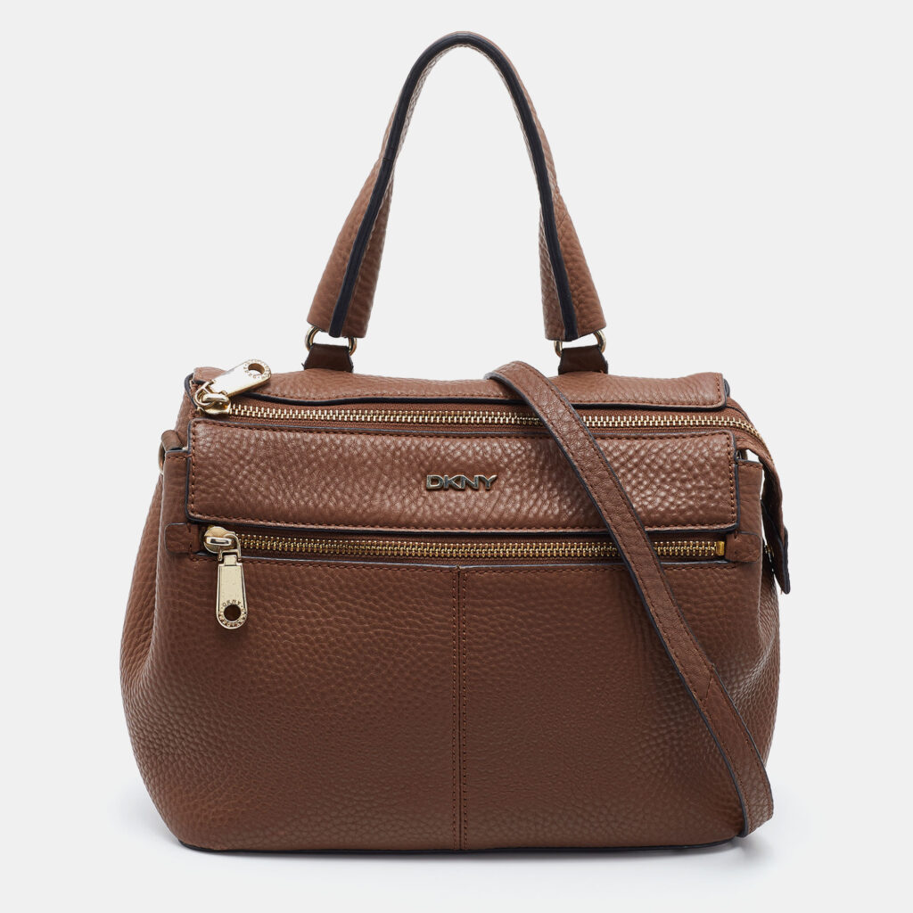 luxury-women-dkny-used-handbags-p776823-013 DKNY Brown Leather Top Zip Satchel