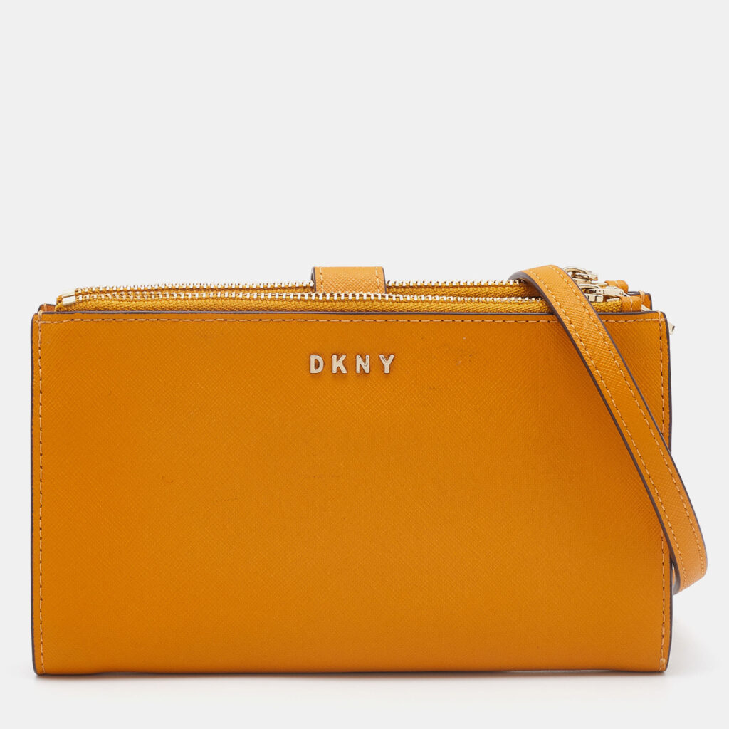 luxury-women-dkny-used-handbags-p803262-012 Dkny Mustard Leather Double Zip Crossbody Bag
