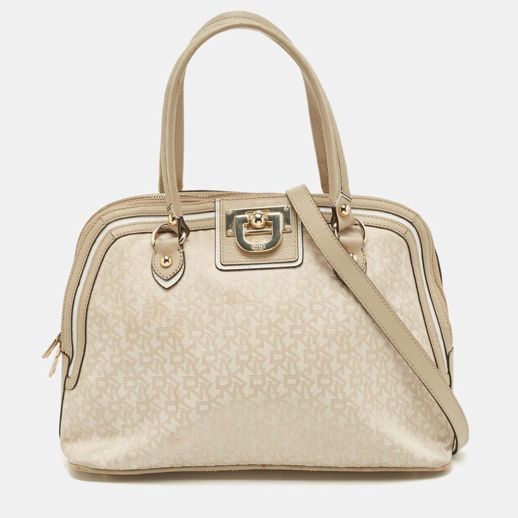 luxury-women-dkny-used-handbags-p811863-004 DKNY Cream/Beige Signature Canvas and Leather Dome Satchel