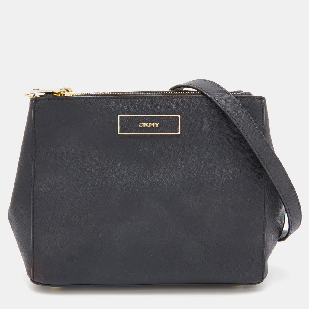 luxury-women-dkny-used-handbags-p830049-010 Dkny Black Saffiano Leather Double Zip Crossbody Bag