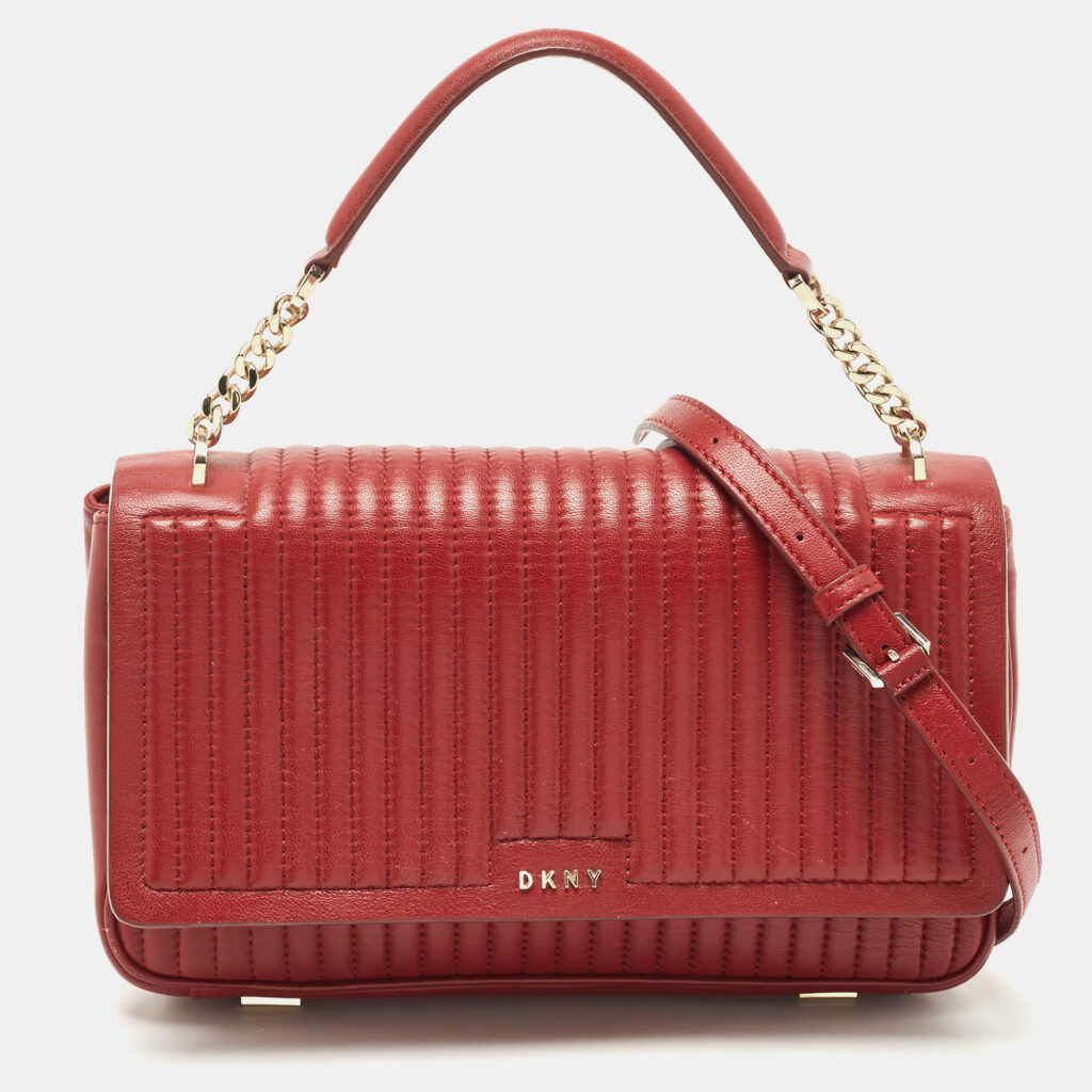 luxury-women-dkny-used-handbags-p839178-004 DKNY Red Pinstripe Quilted Leather Gansevoort Top Handle Bag