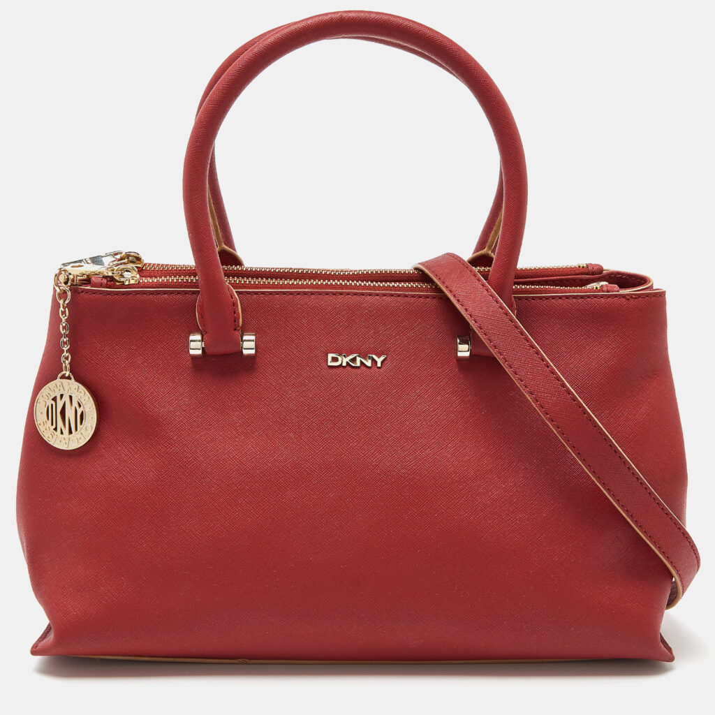luxury-women-dkny-used-handbags-p841998-009 DKNY Red Leather Bryant Park Double Zip Shopper Tote