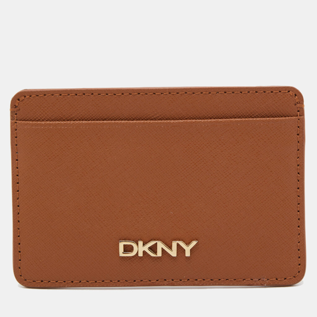 luxury-women-dkny-used-handbags-p872970-001 DKNY Tan Saffiano Leather Logo Card Holder