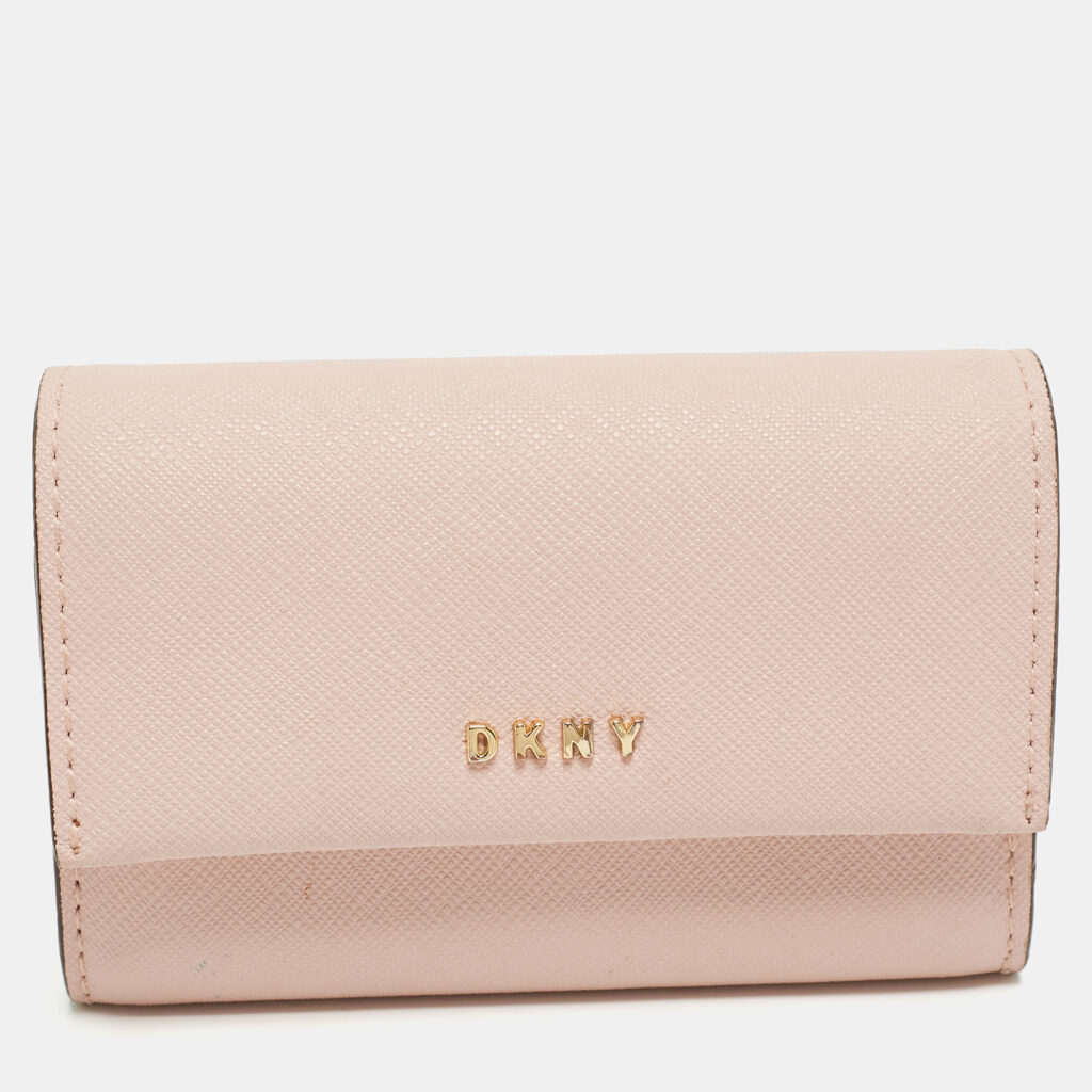 luxury-women-dkny-used-handbags-p886341-005 DKNY Pink Saffiano Leather Flap Compact Wallet