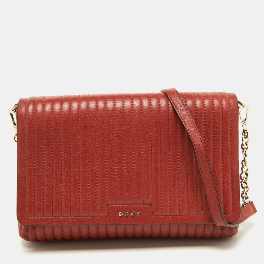 luxury-women-dkny-used-handbags-p886356-007 DKNY Brown Brique Quilted Leather Gansevoort Flap Shoulder Bag