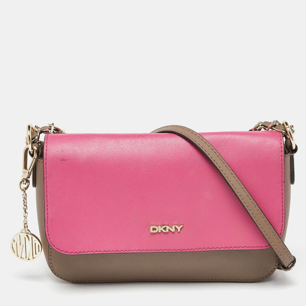 luxury-women-dkny-used-handbags-p900944-013 DKNY Beige/Pink Leather Bryant Park Flap Crossbody Bag