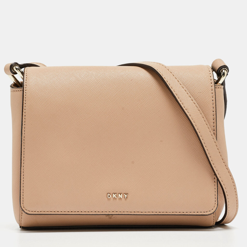 luxury-women-dkny-used-handbags-p910049-016 DKNY Beige Saffiano Leather Bryant Park Flap Crossbody Bag