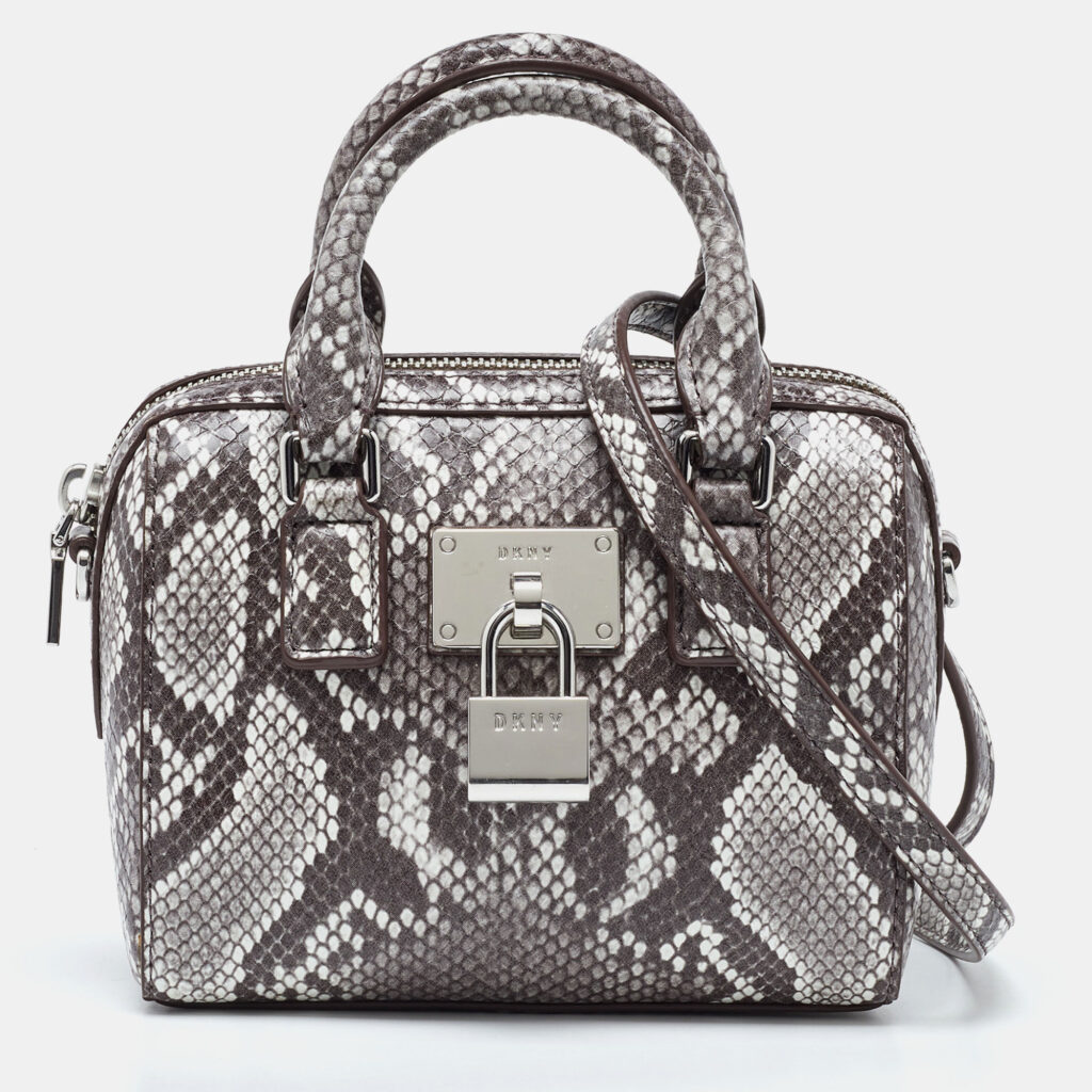 luxury-women-dkny-used-handbags-p921317-015 DKNY Brown Snakeskin Embossed Leather Crossbody Bag