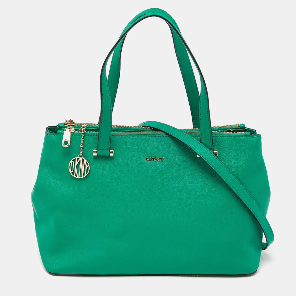 luxury-women-dkny-used-handbags-p921759-013 DKNY Green Leather Bryant Park Double Zip Tote
