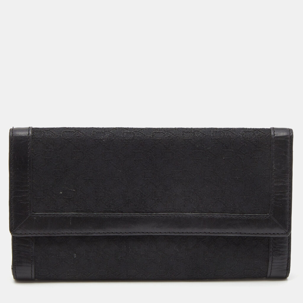 luxury-women-dkny-used-handbags-p927554-012 DKNY Black Signature Canvas and Leather Continental Wallet