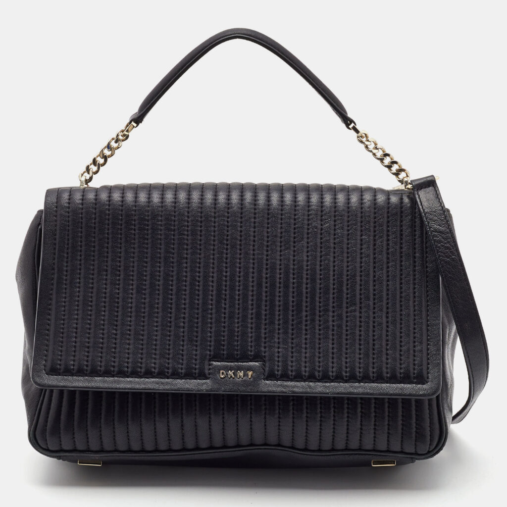 luxury-women-dkny-used-handbags-p927596-014 DKNY Black Quilted Leather Gansevoort Flap Top Handle Bag