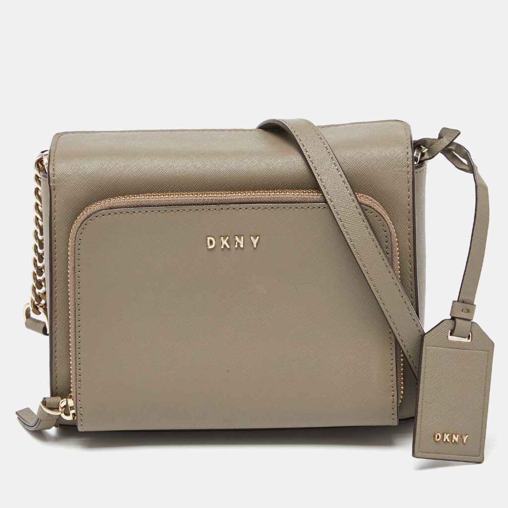 luxury-women-dkny-used-handbags-p938408-013 DKNY Grey Saffiano Leather Bryan Park Pocket Crossbody Bag