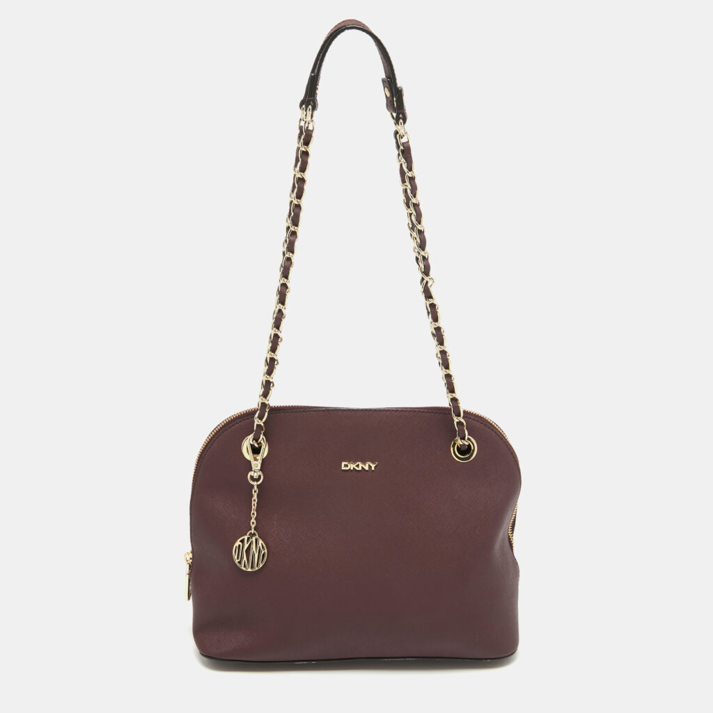 luxury-women-dkny-used-handbags-p940195-011 DKNY Burgundy Leather Dome Shoulder Bag