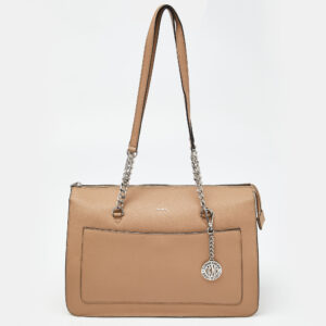 DKNY Beige Leather Large Bryant Chain Zip Tote