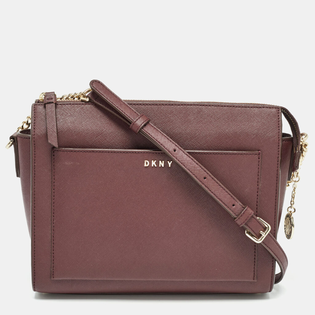 luxury-women-dkny-used-handbags-p976498-010 DKNY Brick Burgundy Saffiano Leather Ava Crossbody Bag