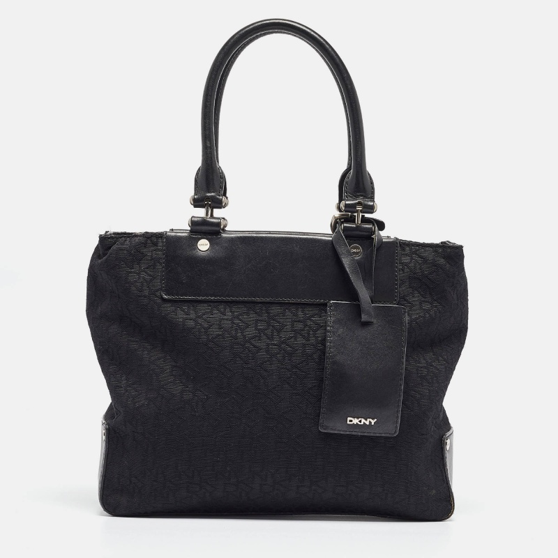 luxury-women-dkny-used-handbags-p984019-1716439492-009 DKNY Black Monogram Canvas and Leather Tote