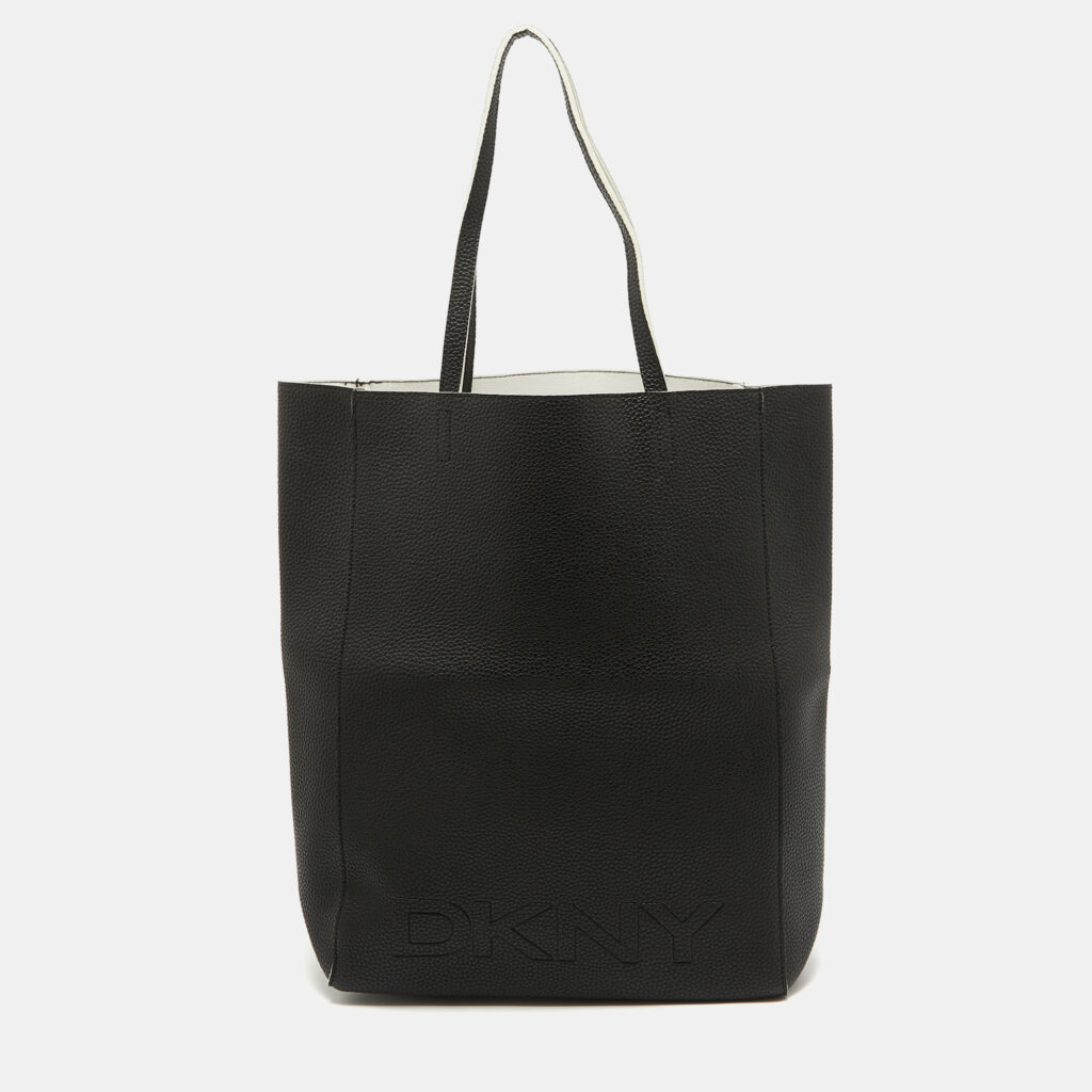 luxury-women-dkny-used-handbags-p986735-013 DKNY Black Leather Logo Embossed Shopper Tote