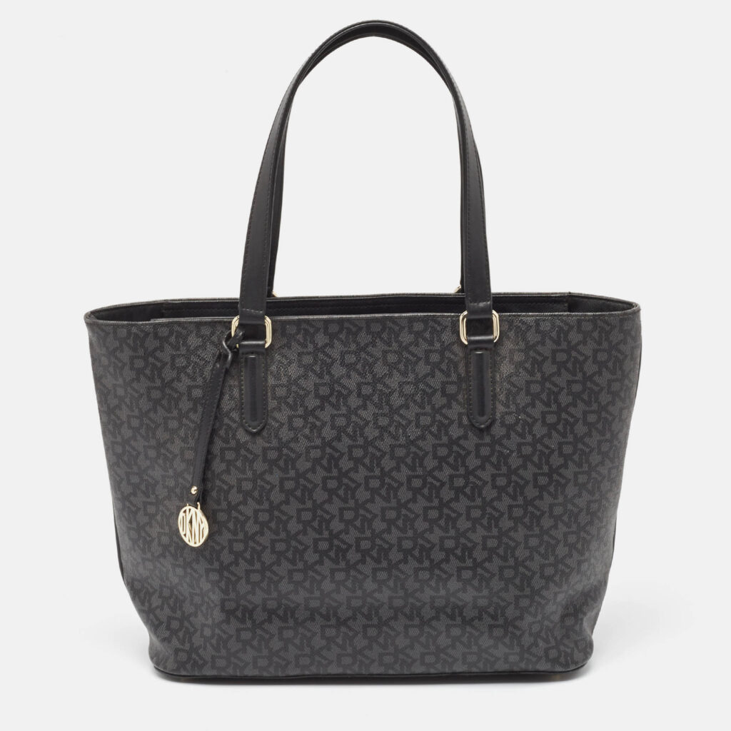 luxury-women-dkny-used-handbags-p988630-019 Dkny Black Monogram Coated Canvas and Leather Top Zip Tote