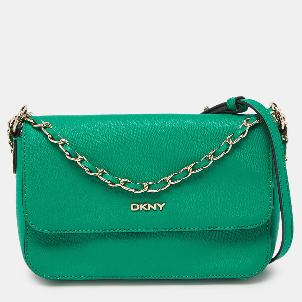 luxury-women-dkny-used-handbags-p995385-005 DKNY Green Leather Bryant Flap Crossbody Bag