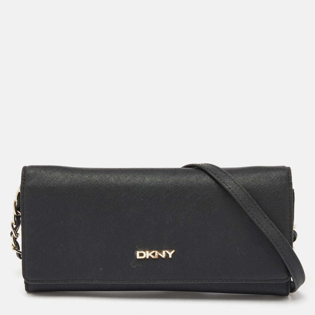 luxury-women-dkny-used-handbags-p995409-012 DKNY Black Saffiano Leather Flap Wallet on Chain