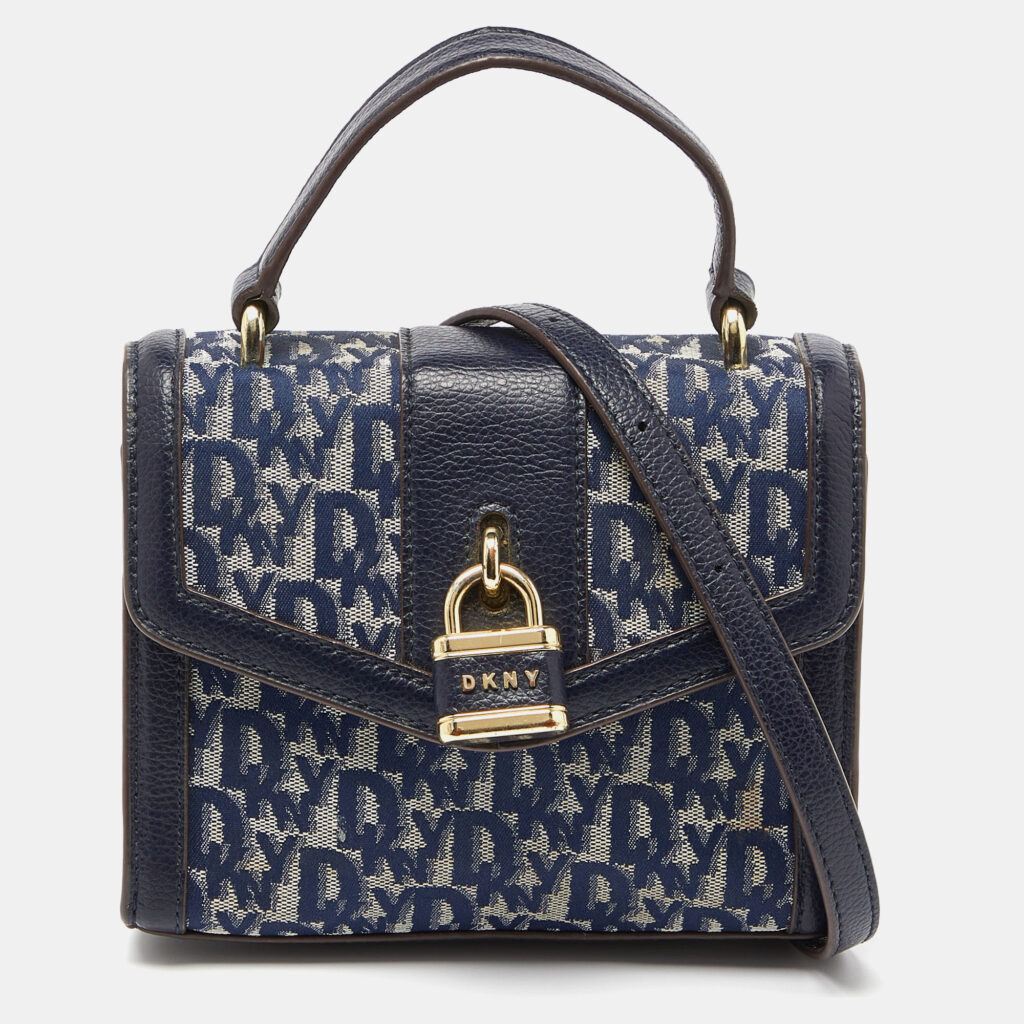 luxury-women-dkny-used-handbags-p995446-004 DKNY Blue Signature Canvas and Leather Top Handle Bag