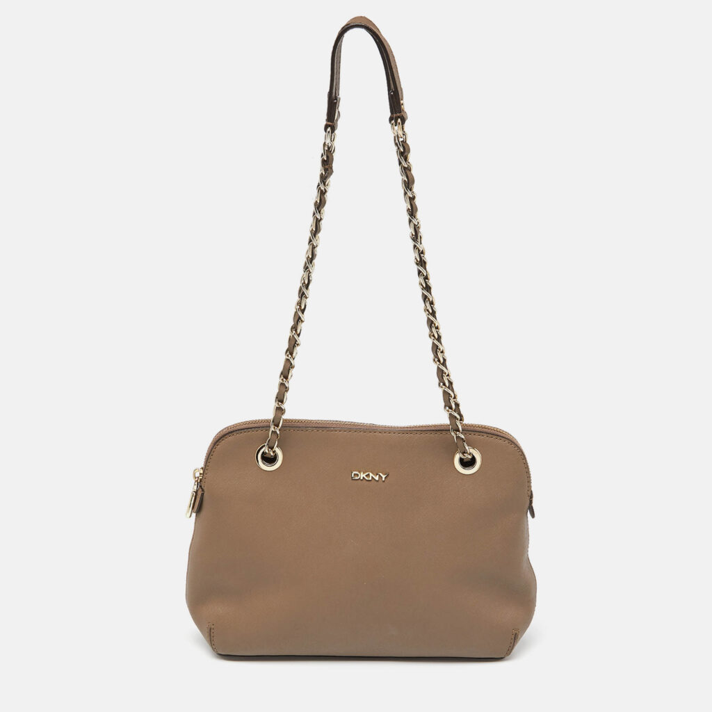 luxury-women-dkny-used-handbags-p995502-013 DKNY Beige Leather Bryant Dome Crossbody Bag