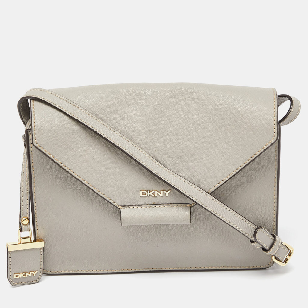 luxury-women-dkny-used-handbags-p995515-009 DKNY Grey Leather Flap Crossbody Bag