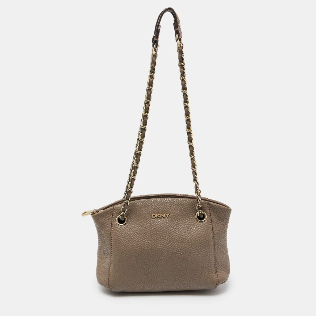 luxury-women-dkny-used-handbags-p998110-006 DKNY Beige Leather Chain Shoulder Bag