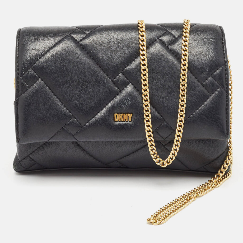 luxury-women-dkny-used-handbags-p998343-014 Dkny Black Quilted Leather Willow Chain Clutch