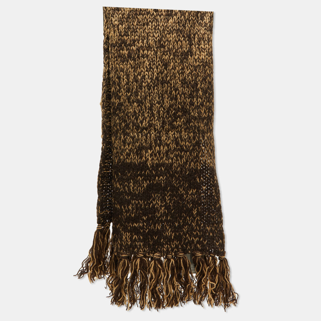 luxury-women-dolcegabbana-new-accessories-p1131003-003 D&G Brown Crochet Wool Fringed Scarf