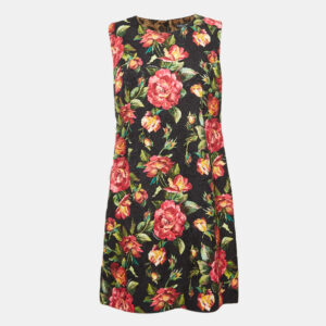 Dolce & Gabbana Black Floral Print Jacquard Mini Dress S