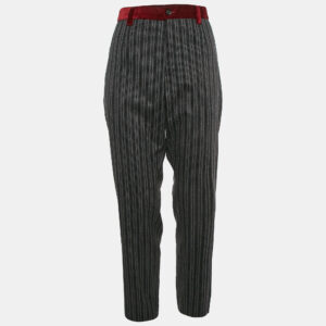Dolce & Gabbana Grey Striped Wool and Velvet Trim Trousers XL