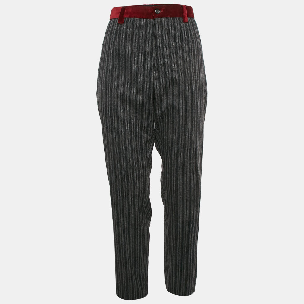 luxury-women-dolcegabbana-new-clothes-p1109721-005 Dolce & Gabbana Grey Striped Wool and Velvet Trim Trousers XL