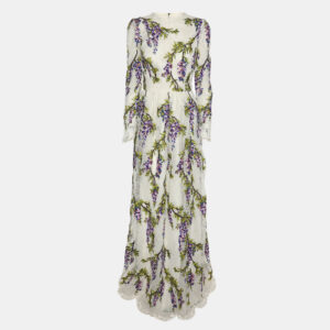 Dolce & Gabbana Multicolor Floral Embroidered Mesh Wisteria Maxi Dress S