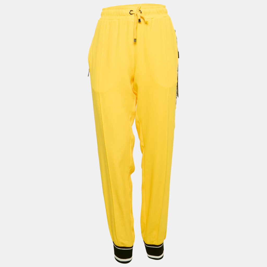 luxury-women-dolcegabbana-new-clothes-p1154375-003.jpg Dolce & Gabbana Yellow Crepe Logo Tape Trimmed Trackpants L