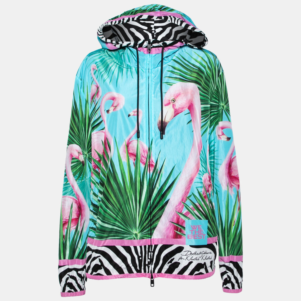 luxury-women-dolcegabbana-new-clothes-p628428-001-1 Dolce & Gabbana Blue Flamingo Printed Synthetic Hooded Jacket XL