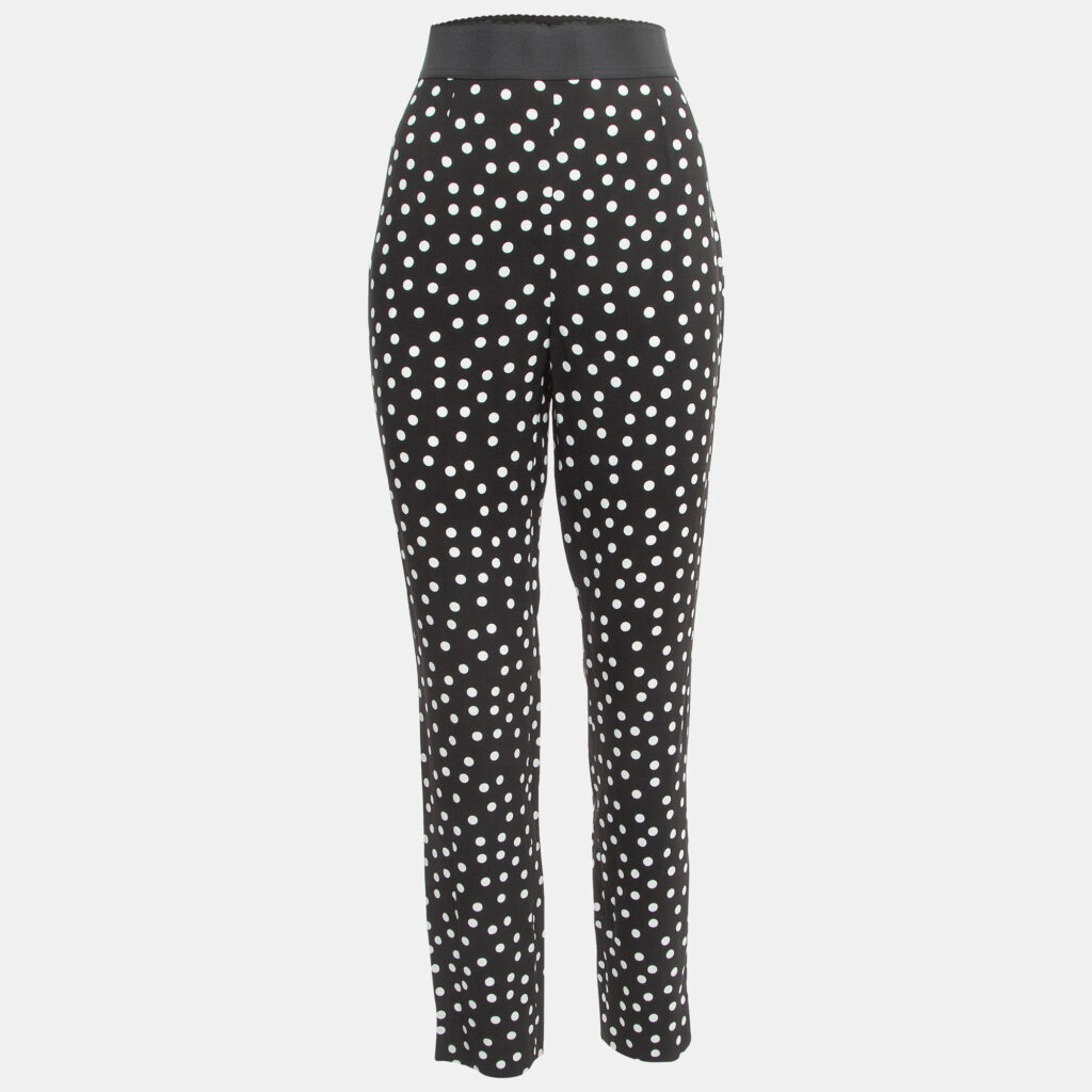 Dolce & Gabbana Polka Black Dot Crepe Trousers XL