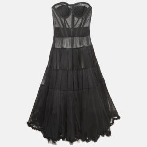 Dolce & Gabbana Black Tulle Semi Sheer Strapless Corset Dress M
