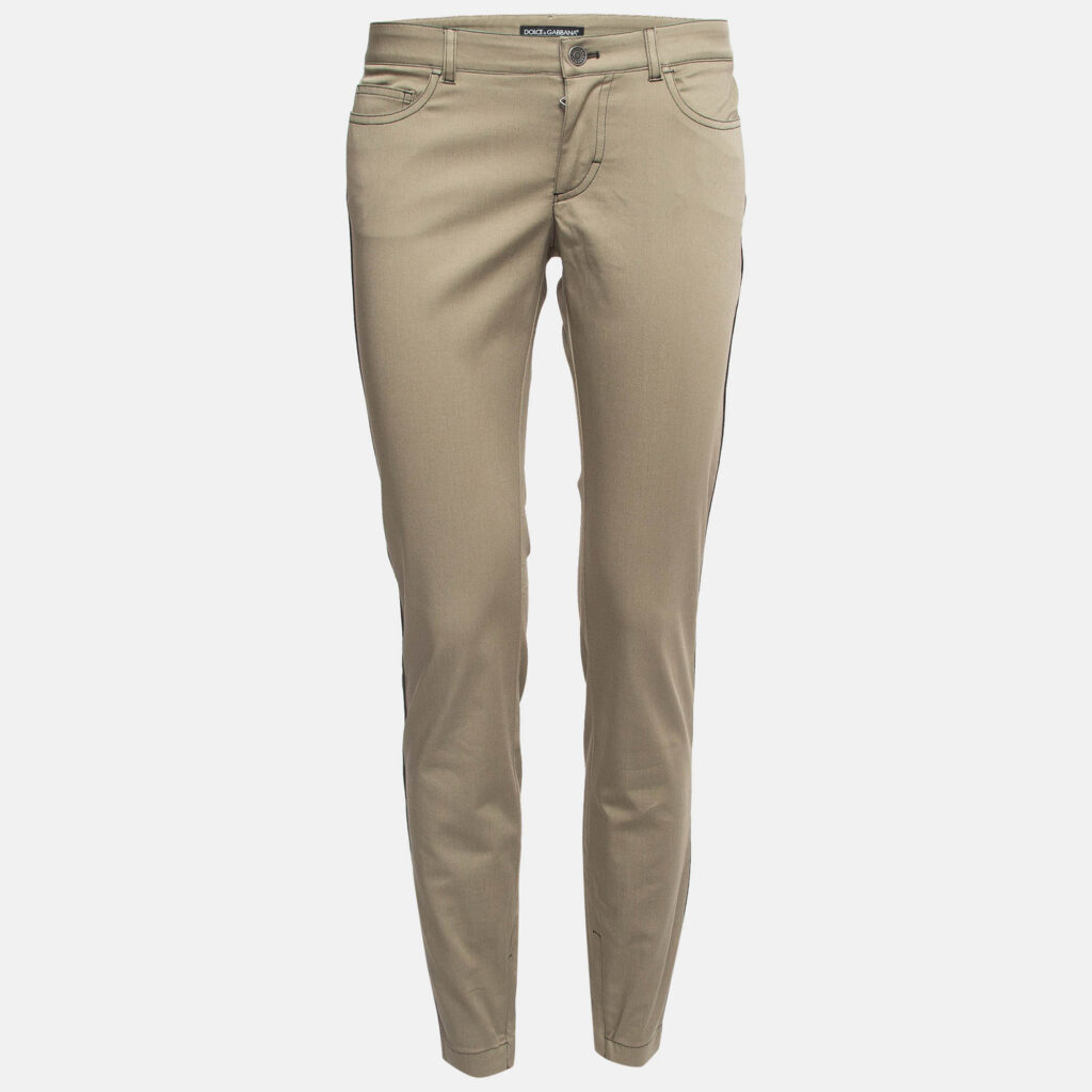 luxury-women-dolcegabbana-new-clothes-p955368-001 Dolce & Gabbana Green Contrast Side Trim Cotton Slim Trousers M