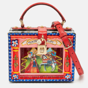 Dolce & Gabbana Multicolor Wood and Lizard Embossed Leather Teatro Lei Pupi Dolce Dolce Box Bag