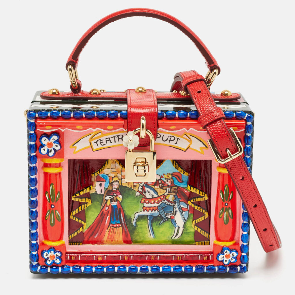 Dolce & Gabbana Multicolor Wood and Lizard Embossed Leather Teatro Lei Pupi Dolce Dolce Box Bag