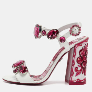 dolce & gabbana white patent leather crystal embellished keira ankle strap sandals size 39