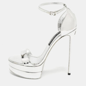 Dolce & Gabbana Silver Leather Double Platform Sandals Size 41