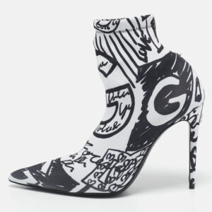 Dolce & Gabbana Black/White Knit Fabric Graffiti Sock Boots Size 36